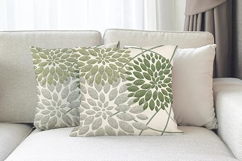 Miniatura 3 de Auomily Juego de 2 fundas de almohada verde salvia de 16 x 16 pulgadas, fundas de almohada geométricas florales elegantes, color gris, verde y
