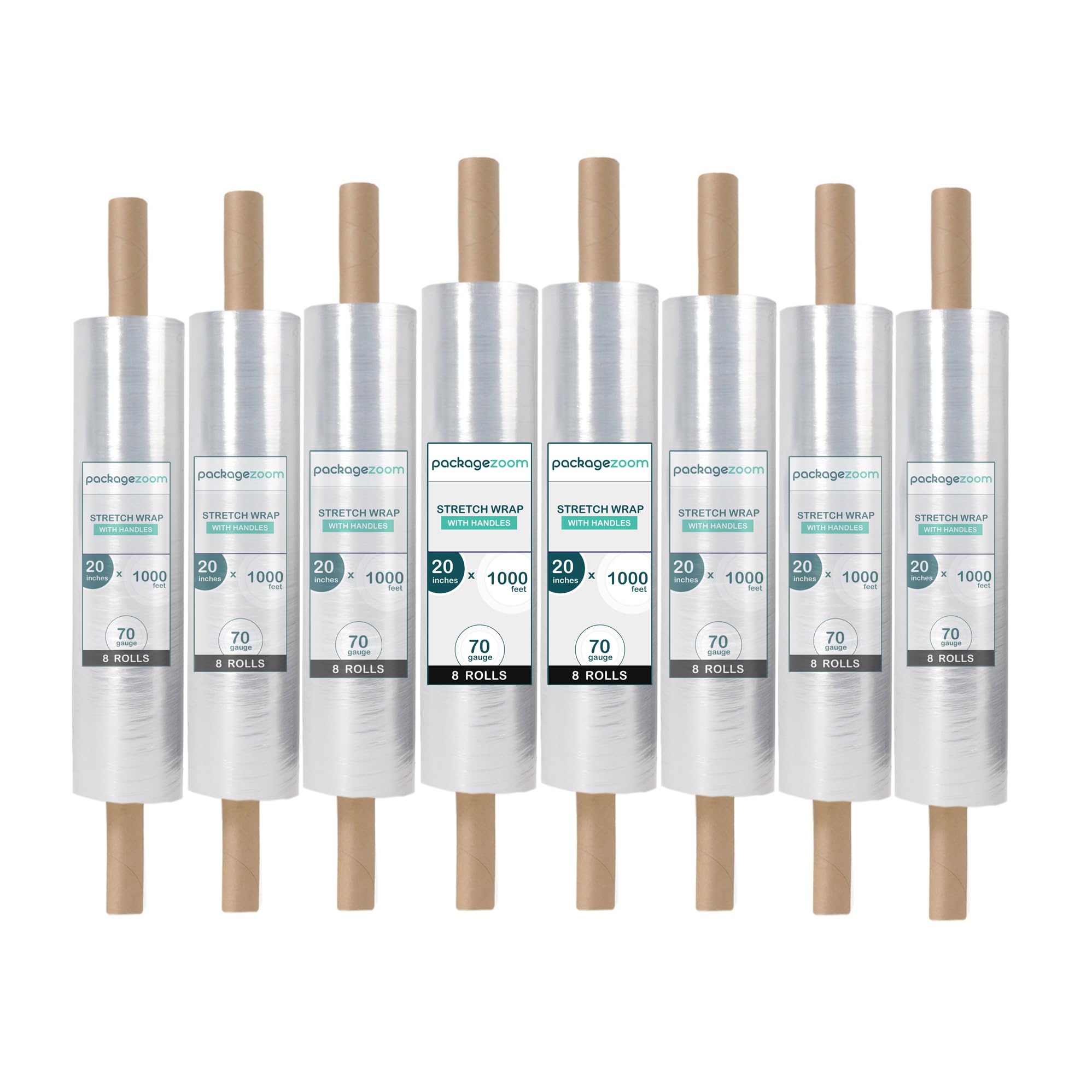 PackageZoom 20 inch x 1000 Feet Stretch Wrap With Handle, Clear Stretch Film, 8 Rolls