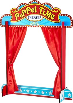Yuntau Wooden Tabletop Puppet Theater with Curtains, Puppet Show Stage, Imaginative Play Theatre, Inspires Imagination and Creativity, 17.7 x 5.9 x 22.1 Inches (Circus)