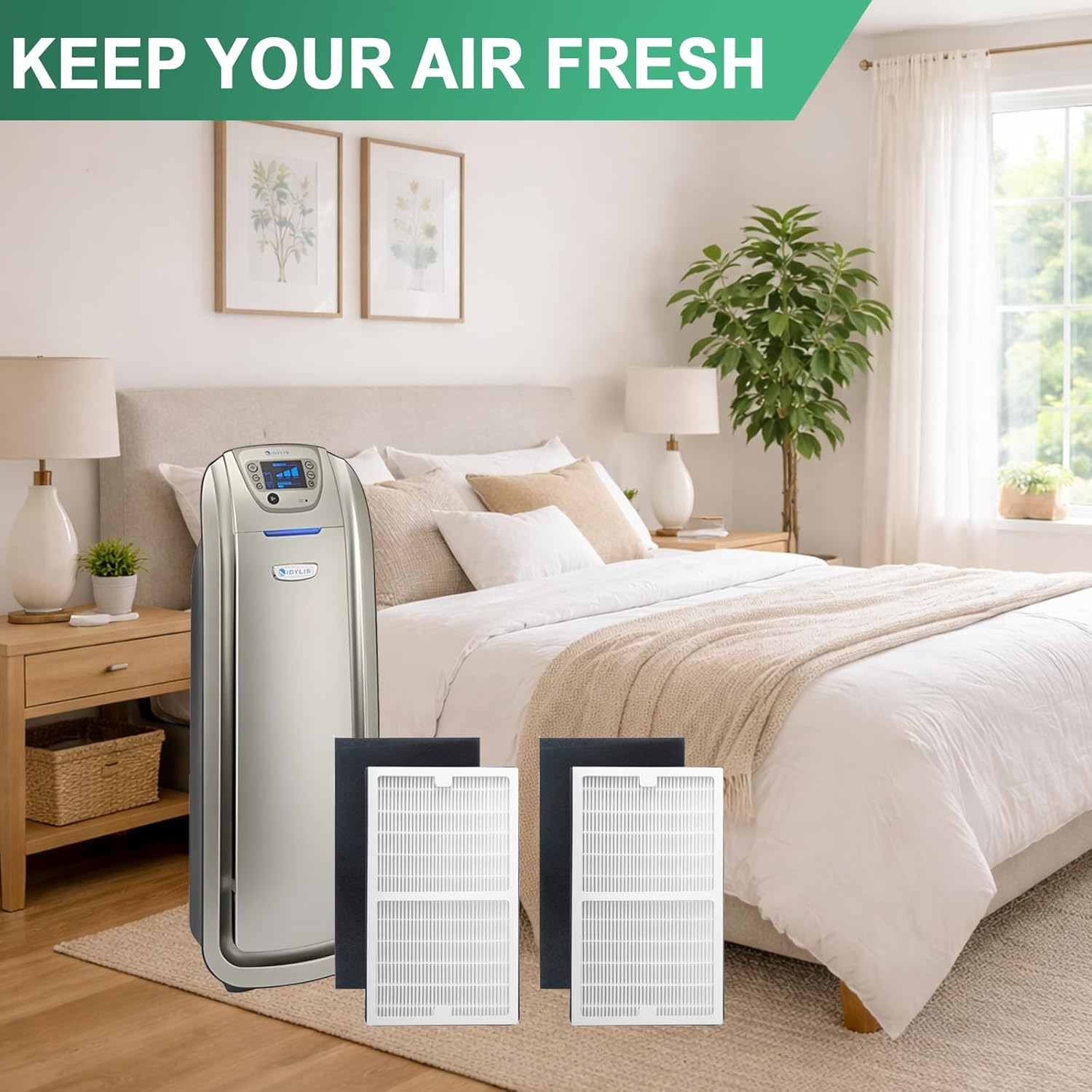 Gekufa Replacement Filters C Compatible with Idylis IAF-H-100C, IAP-10-200, IAP-10-280 Air Purifiers Include 2 Filters & 2 Carbon Filters