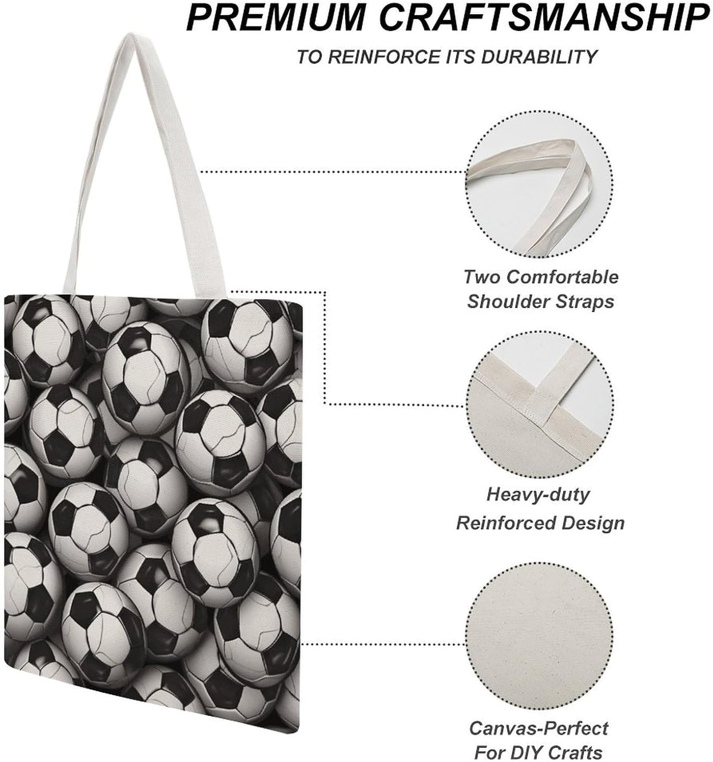 Black And White Soccer Ball Canvas Tote Bag,cCanvas Tote 16.1 X 15 In