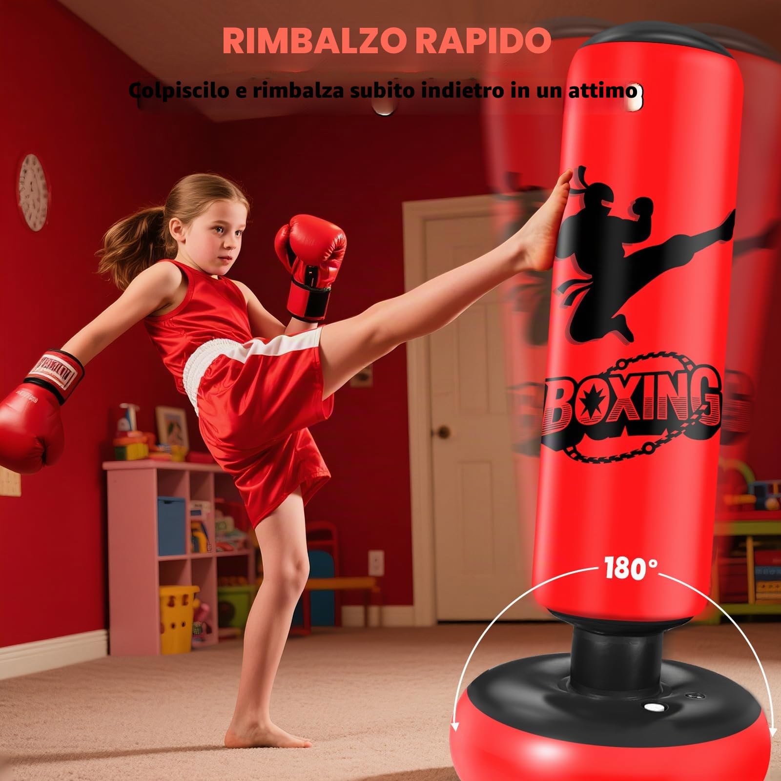 Qoosea Sacco da Boxe per Bambini 6-12 Anni, 160cm Stabile Sacco da Boxe Gonfiabile con Guanti da Boxe, Pratica di Taekwondo Karate Attrezzatura da Allenamento MMA, Regalo per Ragazzi Ragazze