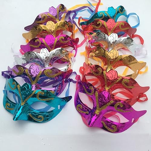 Vista 3 de Arlai Pack of 12, Gold shining plated party mask wedding props masquerade mardi gras mask