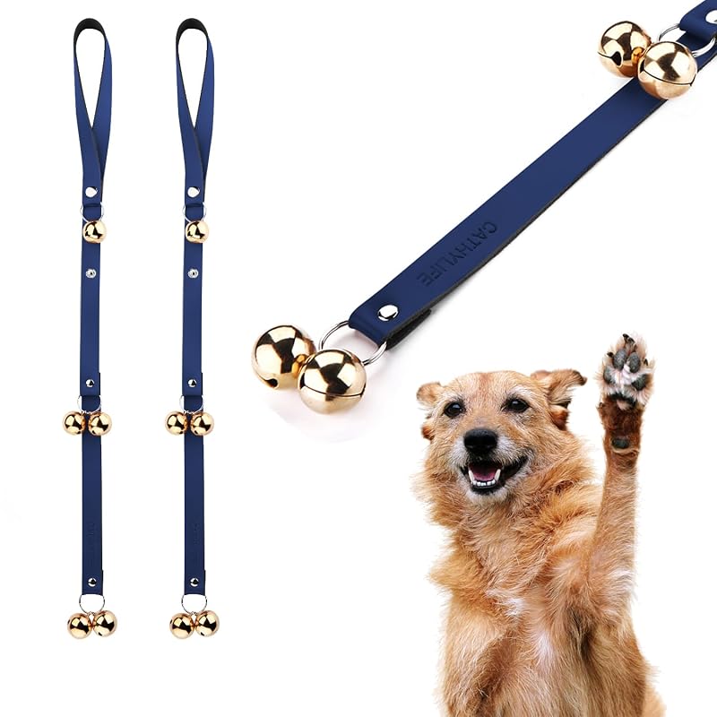 Campainha para Cães de Couro e Latão CATHYLIFE – 2 Blue Leather Golden Bells