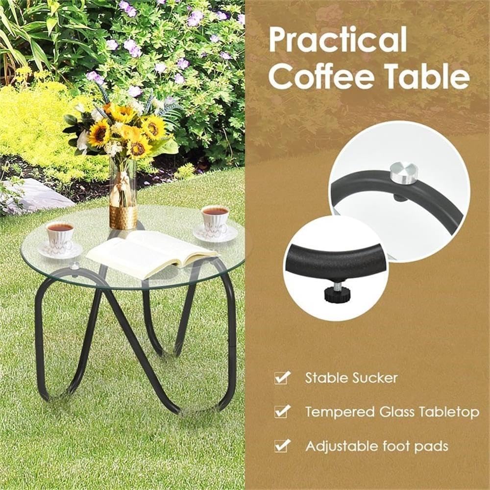 Pemberly Row 3-Piece Rattan Patio Furniture Set, Brown PE Rattan and Iron Frame, Ergonomic Chairs and Tempered Glass Table, Contemporary Outdoor Set for Patio or Poolside Relaxation