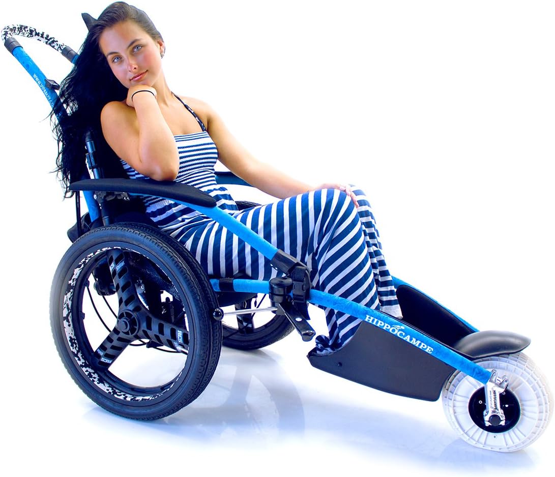 All-Terrain Beach Wheelchair Hippocampe - Double Rear Tires - Large Size + Beach Cart