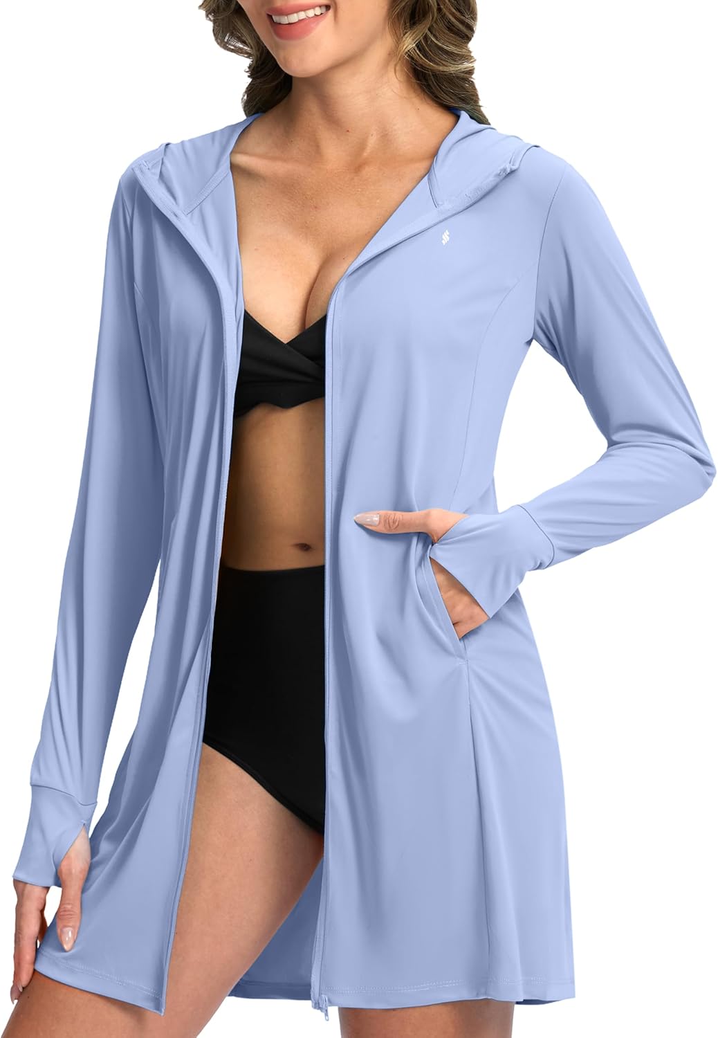 Soothfeel Women's UPF 50+ Swim Cover Up Sun Protection Hoodie SPF Lightweight Jacket Long Sleeve Beach Cover Ups for Women