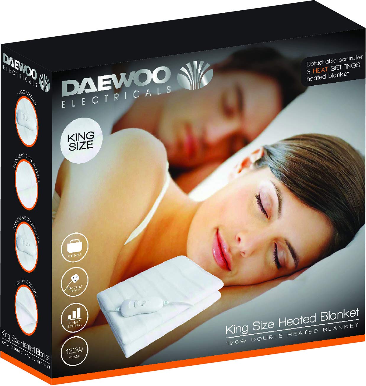 Daewoo Electric Blanket With 3 Heat Settings, Over Heat Protection, Detachable Controller,...