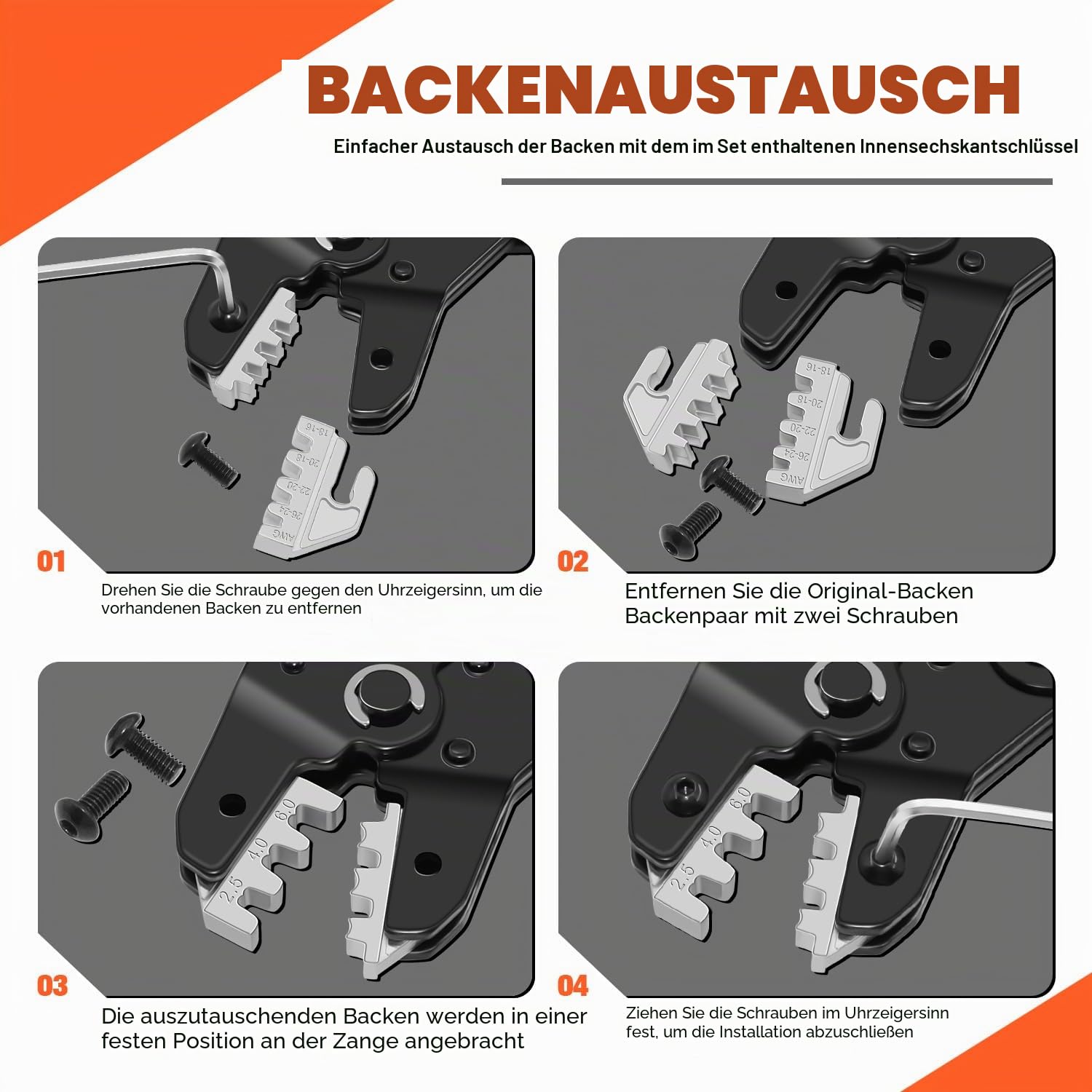 8 Teiliges Crimpzange Set 9 in 1 Ratschen Presszange für 0.08-35mm² Isolierte Kabelschuhe Aderendhülsen und MC4 Solarstecker Werkzeugset für Profis und Heimwerker