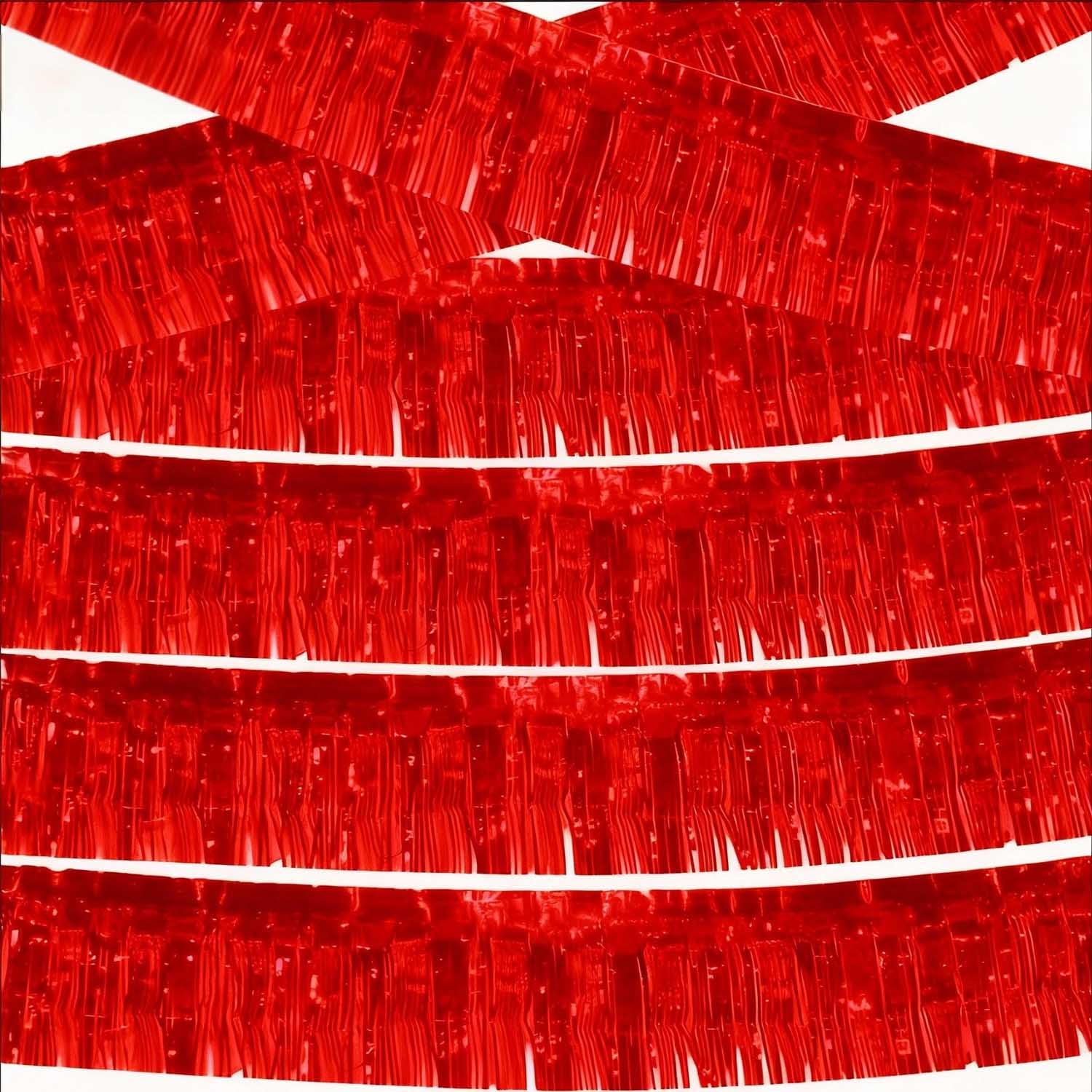 KUNYYI Red Foil Fringe Garland 6Pcs 10 Feet Metallic Tinsel Hanging Curtain Glitter Backdrop Banner for Parade Floats Christmas Wedding Party Decorations
