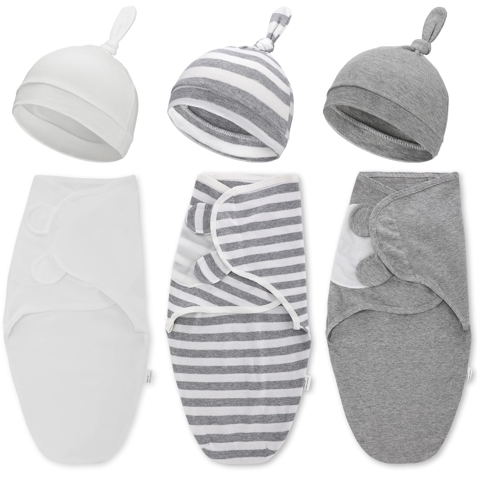 Chuarry 3 Pack Preemie Swaddle Blanket with Hat Set, Classic Style