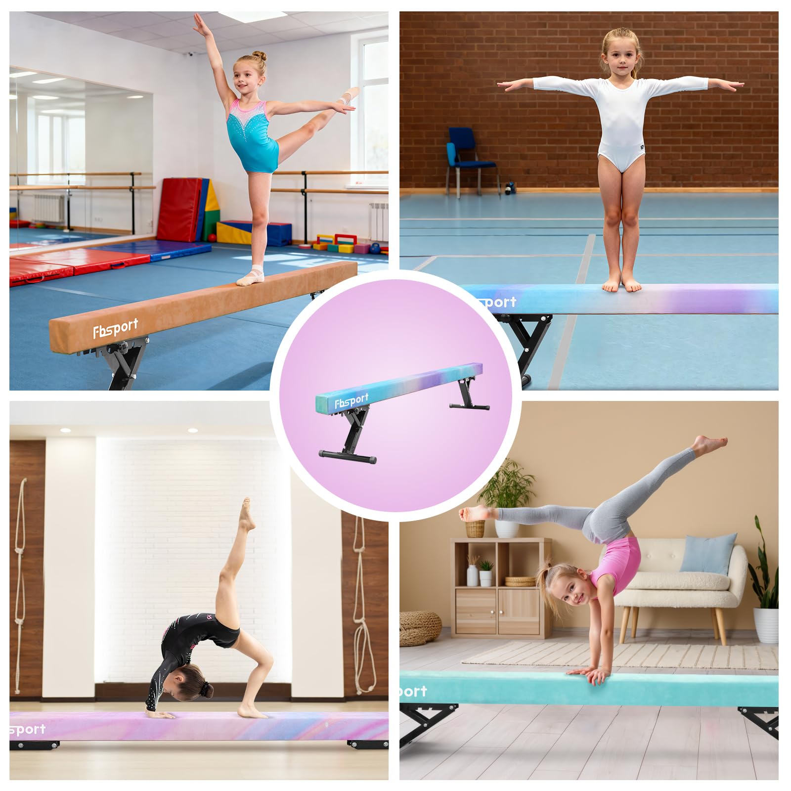 FBSPORT Barra de Equilibrio Ajustable de Gimnasia de 244 cm, 5 Alturas Ajustables bajo, Altamente Estable, Equipo de Entrenamiento para práctica de Gimnasio para niños