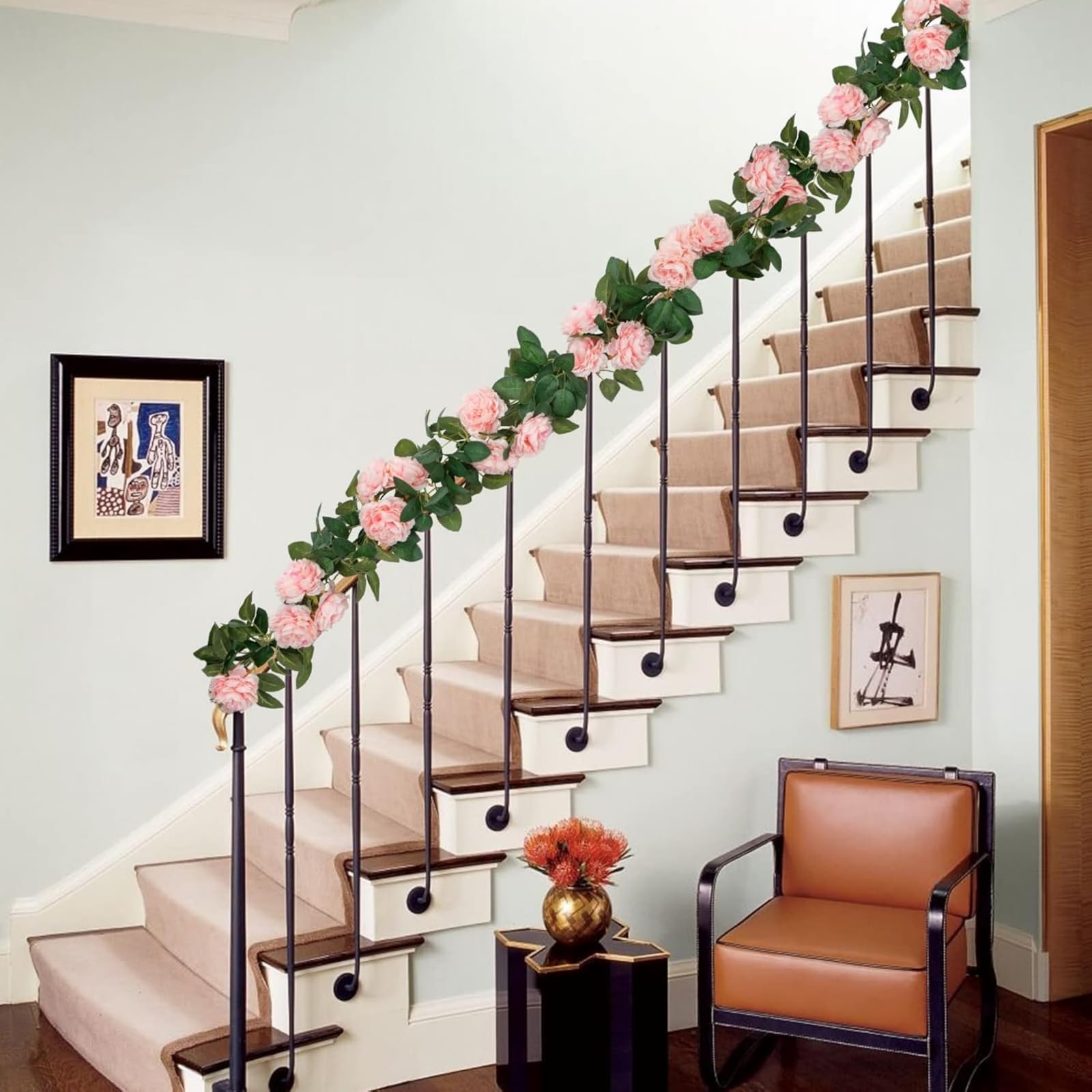 3 Stück (6,0 m) Rosa Blumengirlande, Kunstblumen Wie Echt für Hochzeitsbogen, Pfingstrosen Girlande Seidenblumen Hängend Rebe für Hochzeit, Party, Garten, Weihnachten (baise,6 Stück)