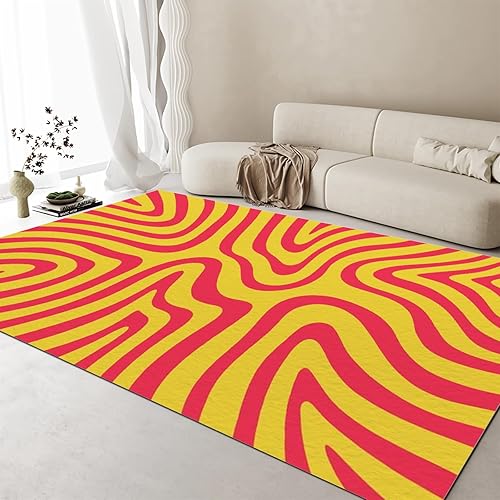 Miniatura 3 de Middle-Century Red-Yellow Waves Texture Washable Area Rug 5x6ft Psychedelic Retro 70S Rugs for Living Room Ultra Soft Accent Bedroom Rug Indoor