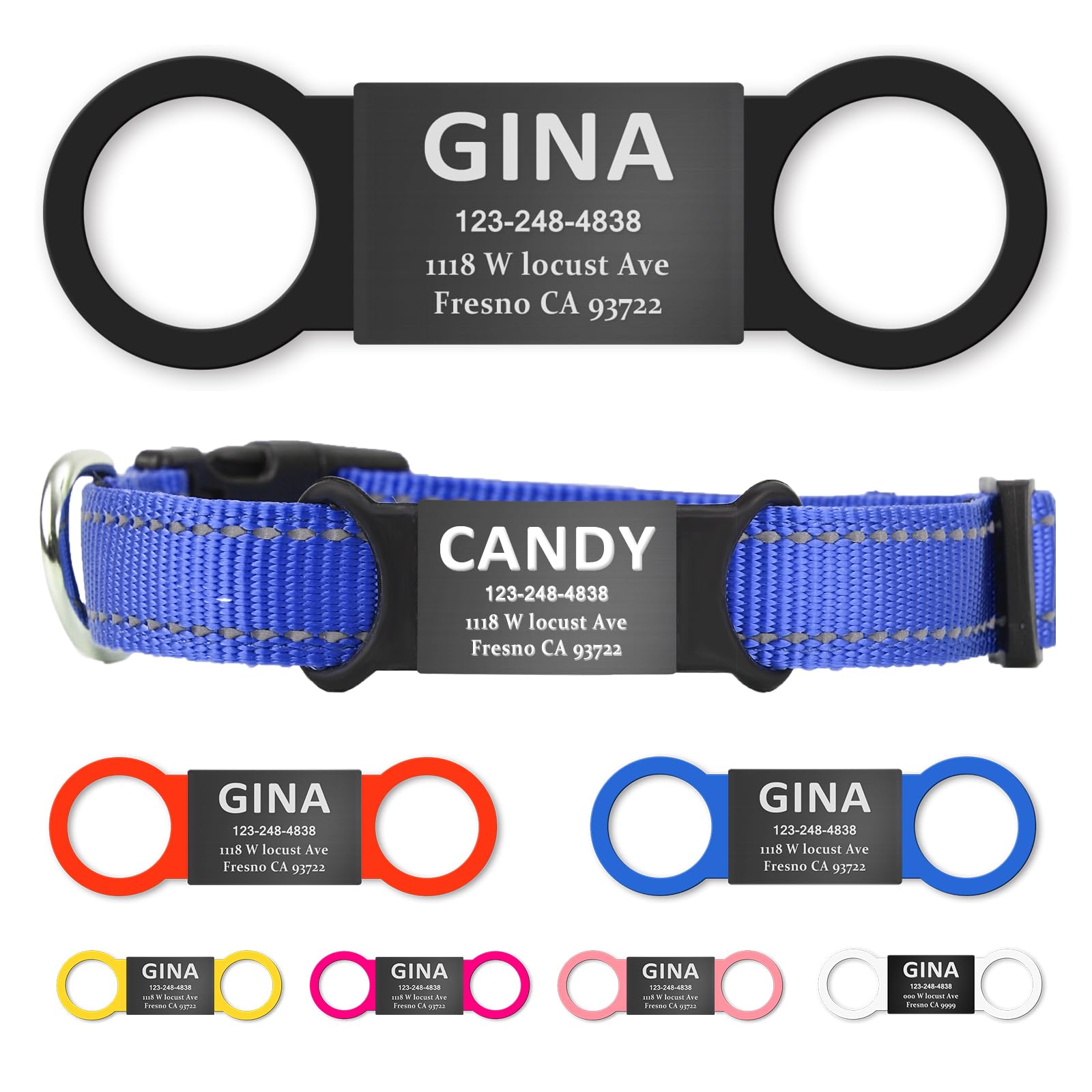 Personalized Stainless Steel Pet ID Tags for Dogs & Cats - Laser Engraved Slide-On Name Collar Tag - Silent Noise-Free Design - Colored Silicone