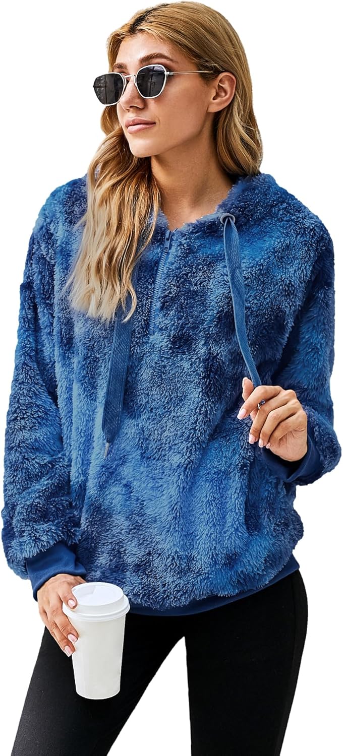 Yanekop Womens Fuzzy Fleece Pullover Oversized Sherpa Jacket Half Zip Pullover Sweaters Winter Faux Fur Jacket Coat - Image 2