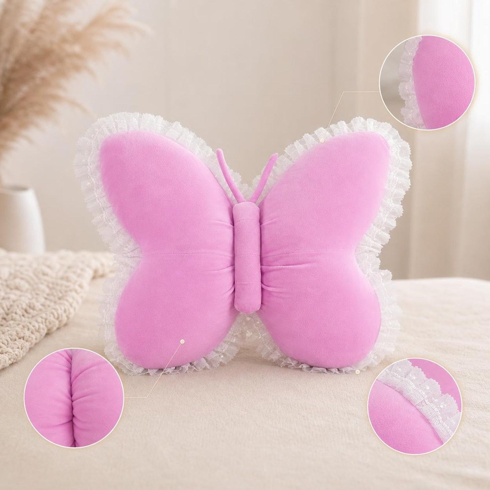 Cuscino Morbido in Peluche a Forma di Farfalla, Cuscino Decorativo 3D a Forma di Farfalla in Peluche, Animale Imbottito per scrivania, Calza di, Viola Chiaro