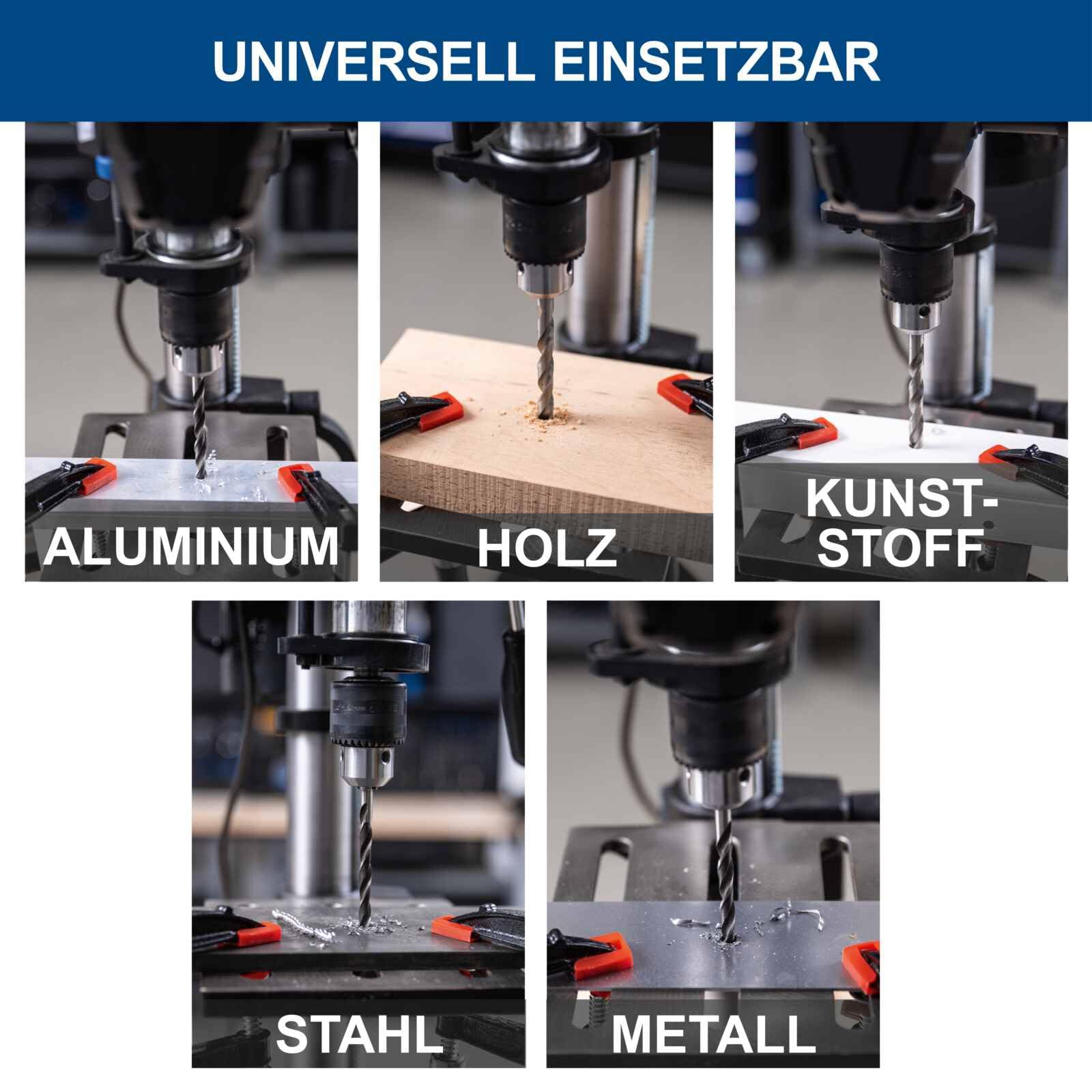 Scheppach Tischbohrmaschine TBM250 | Leistung 550W | Bohrtiefe 50mm | Bohrfutter 1,5-13mm | Drehzahleinstellung 5 stufig 510–2430 min-1 | Ausladung 127mm | Tisch dreh-&neigbar | Stahl-Gusskonstruktion