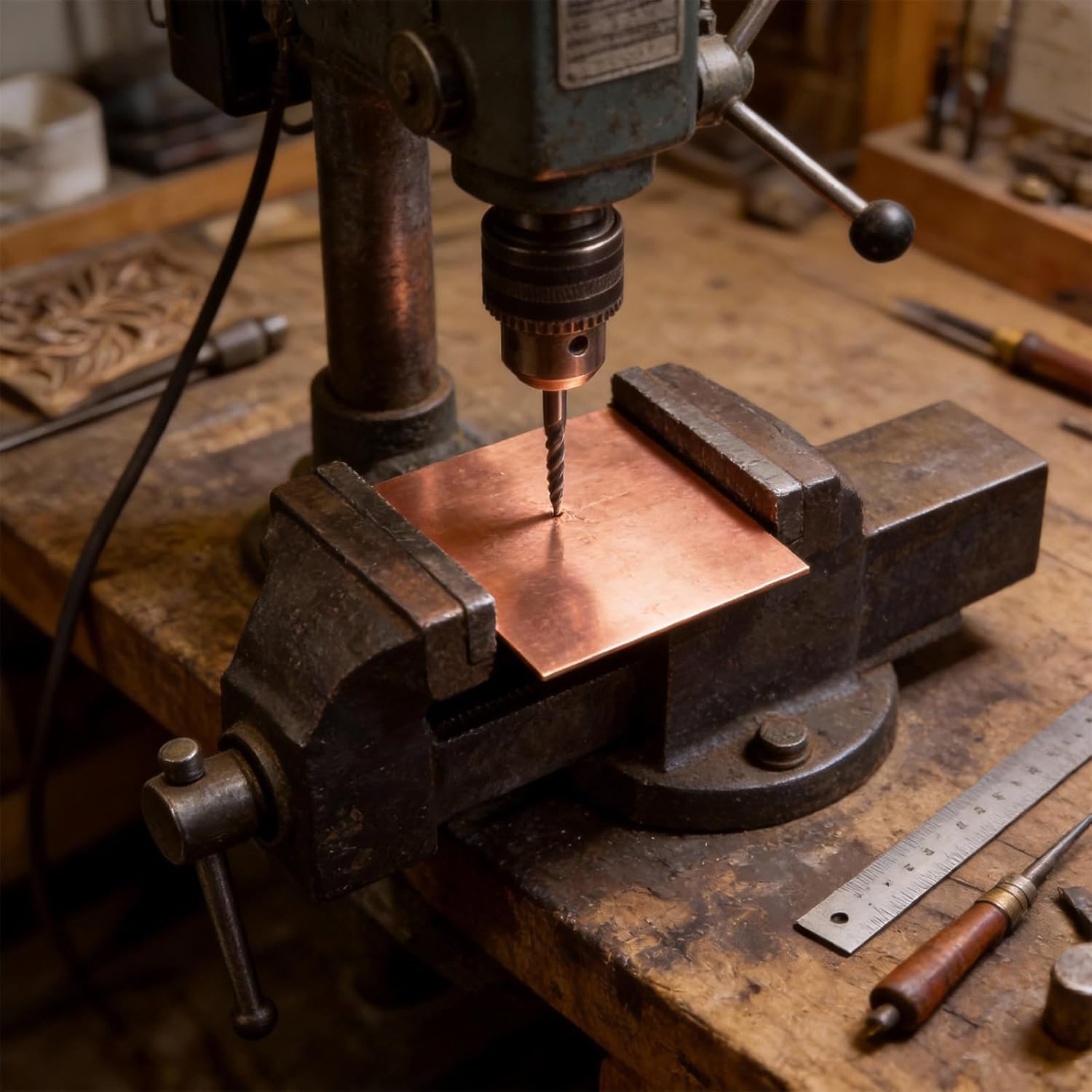 SOUJAP 4 PCS 6 x 6 inch Copper Sheet, 18 Gauge, 1mm Thickness Copper Metal Plate Film Attached for Jewelry, DIY Crafts, Repairs