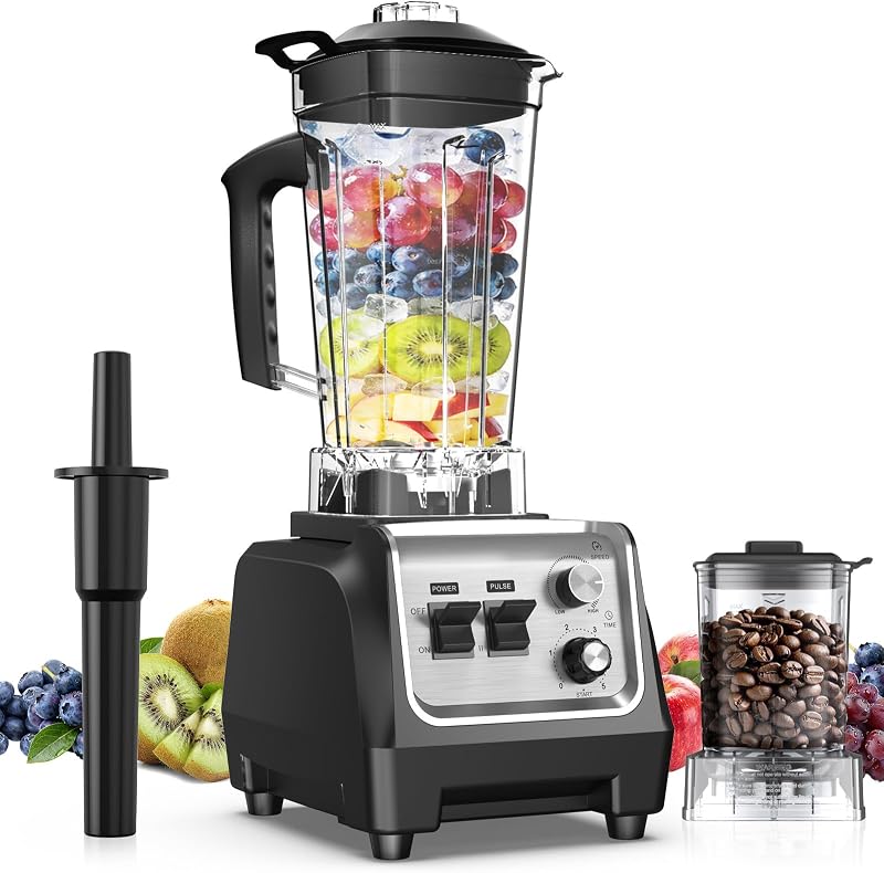 Licuadora de 1800 W para batidos, jarra de 70 oz y molinillo de 20 oz, licuadora de encimera de alta velocidad de 28000 RPM para cocina para triturar hielo, frutas congeladas y mantequilla de nueces, temporizador de 1-5 minutos, múltiples velocidades