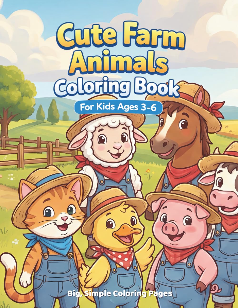 Cute Farm Animals Coloring Book for Kids Ages 3–6: Big, Simple Coloring Pages with Cute Farm Animals to Encourage Creativity and Fun