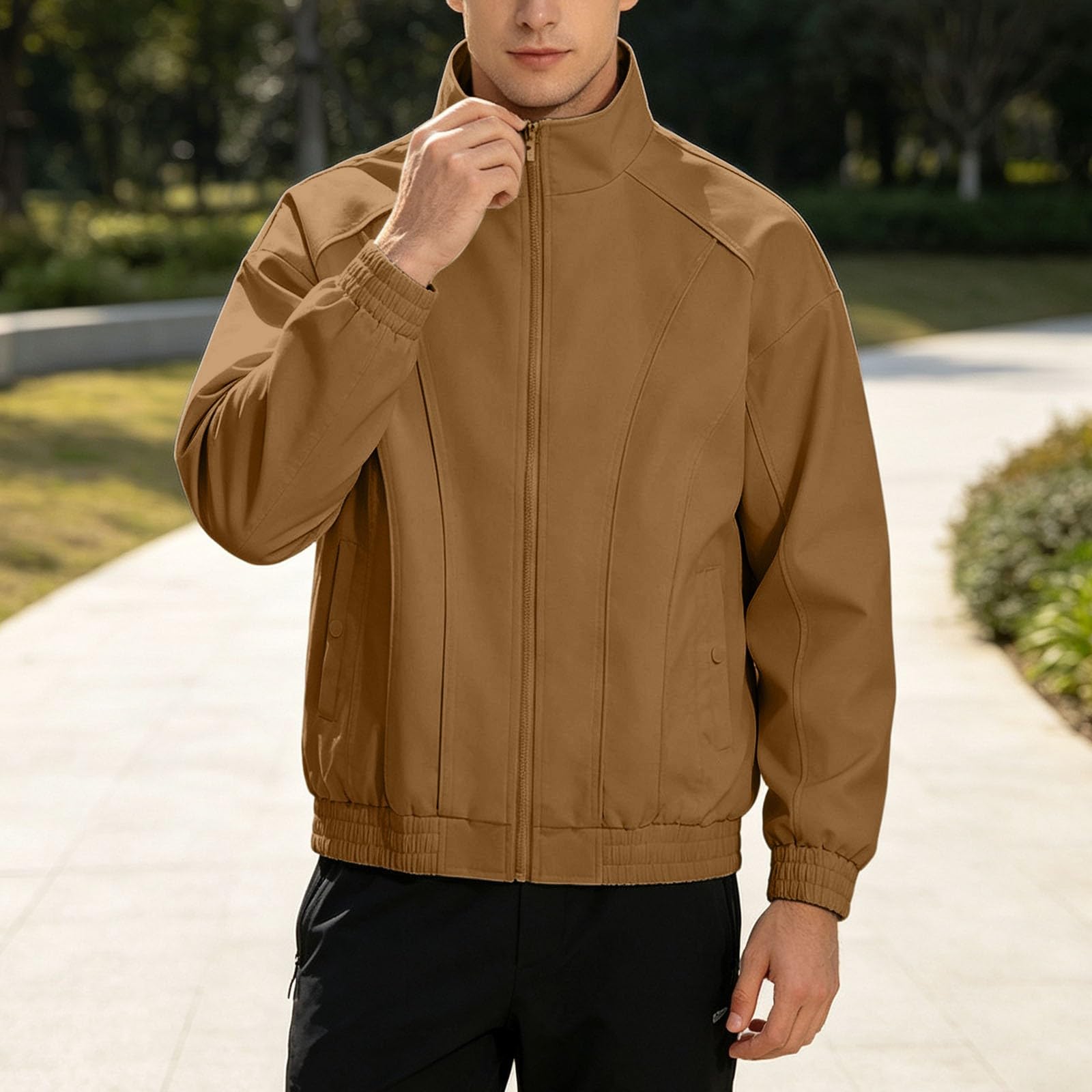 Generisch Lederjacke Damen Unisex-Windjacke mit Stehkragen, einfarbig, für den Alltag – leichte, lässige Oberbekleidung Herren und