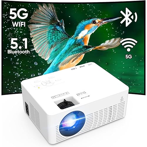 Mini Projector with WiFi and Bluetooth, 1080P Supported Outdoor Movie Projector, Compatible with Android/iOS/Windows/TV Stick/HDMI/USB