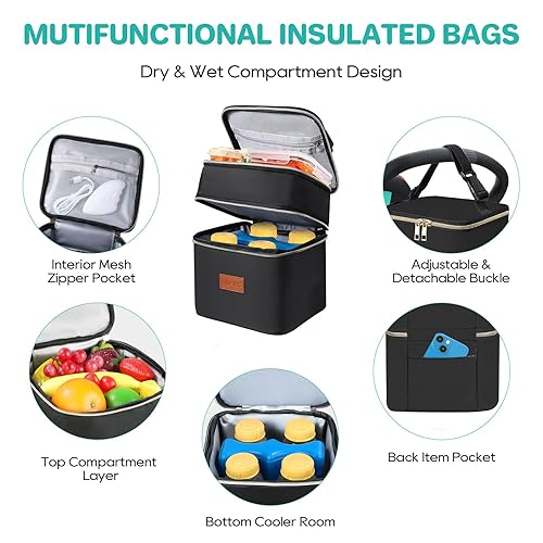 Miniatura 5 de PIIOSER Bolsa enfriadora de almacenamiento de leche materna con bolsa de hielo, se adapta a 4 biberones de hasta 5 onzas, pequeña bolsa térmica de