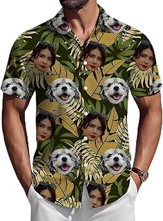 Camicie hawaiane Personalizzato Camicia Hawaiana Donna Personalizzata Uomo Maniche Corte – con Testo o Foto Aloha Style Stile Estivo, Manica Corta,Perfetta per Vacanze, Mare e Feste