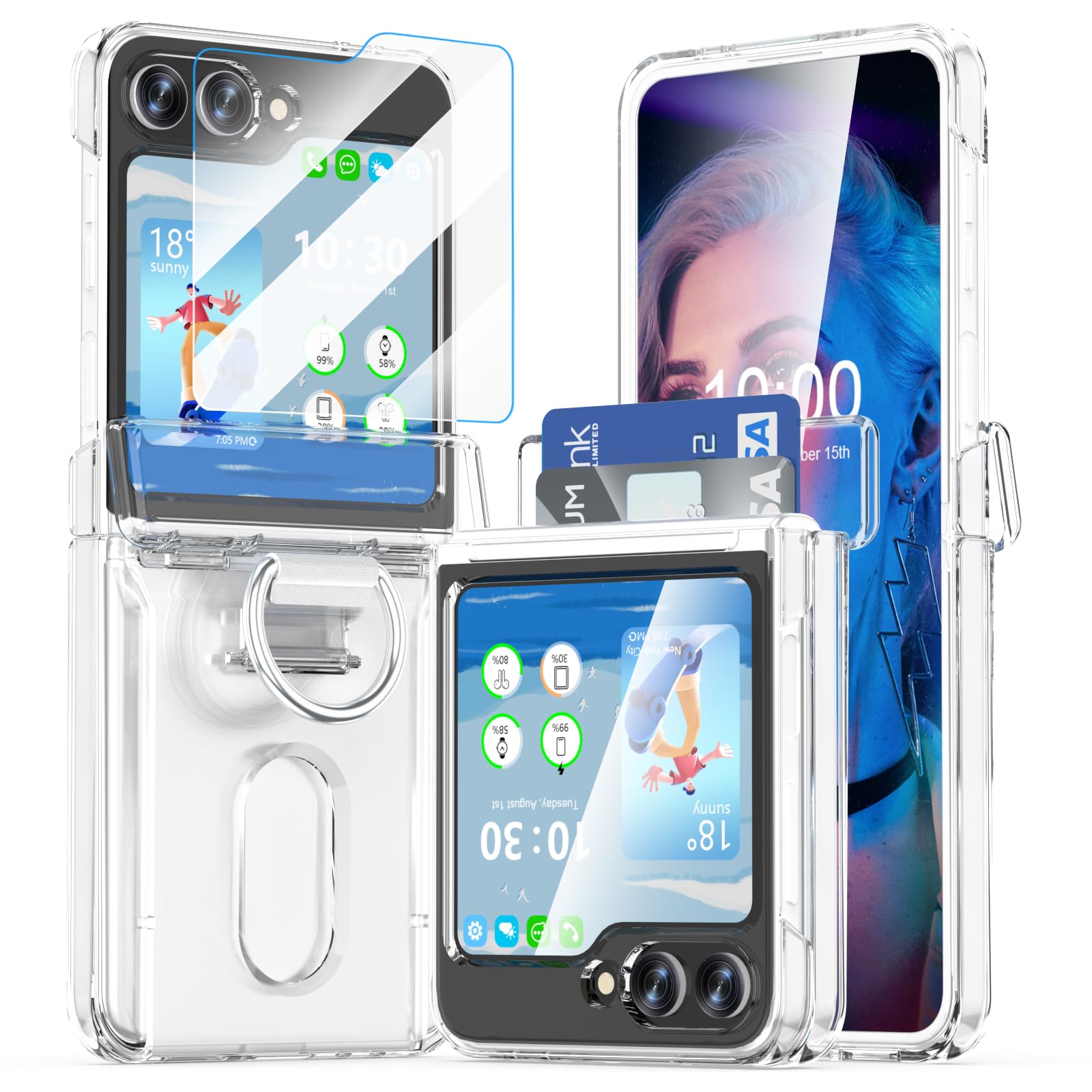 Designed for Samsung Galaxy Z Flip 6/5 Case, Flip 6/5 Wallet Case with Card Holder & Screen Protector & Hinge Protection Shockproof Durable Phone