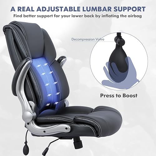 Miniatura 4 de COLAMY Silla de oficina ejecutiva de respaldo alto, silla ergonómica de escritorio de piel acolchada con soporte lumbar inflable y brazos abatibles,