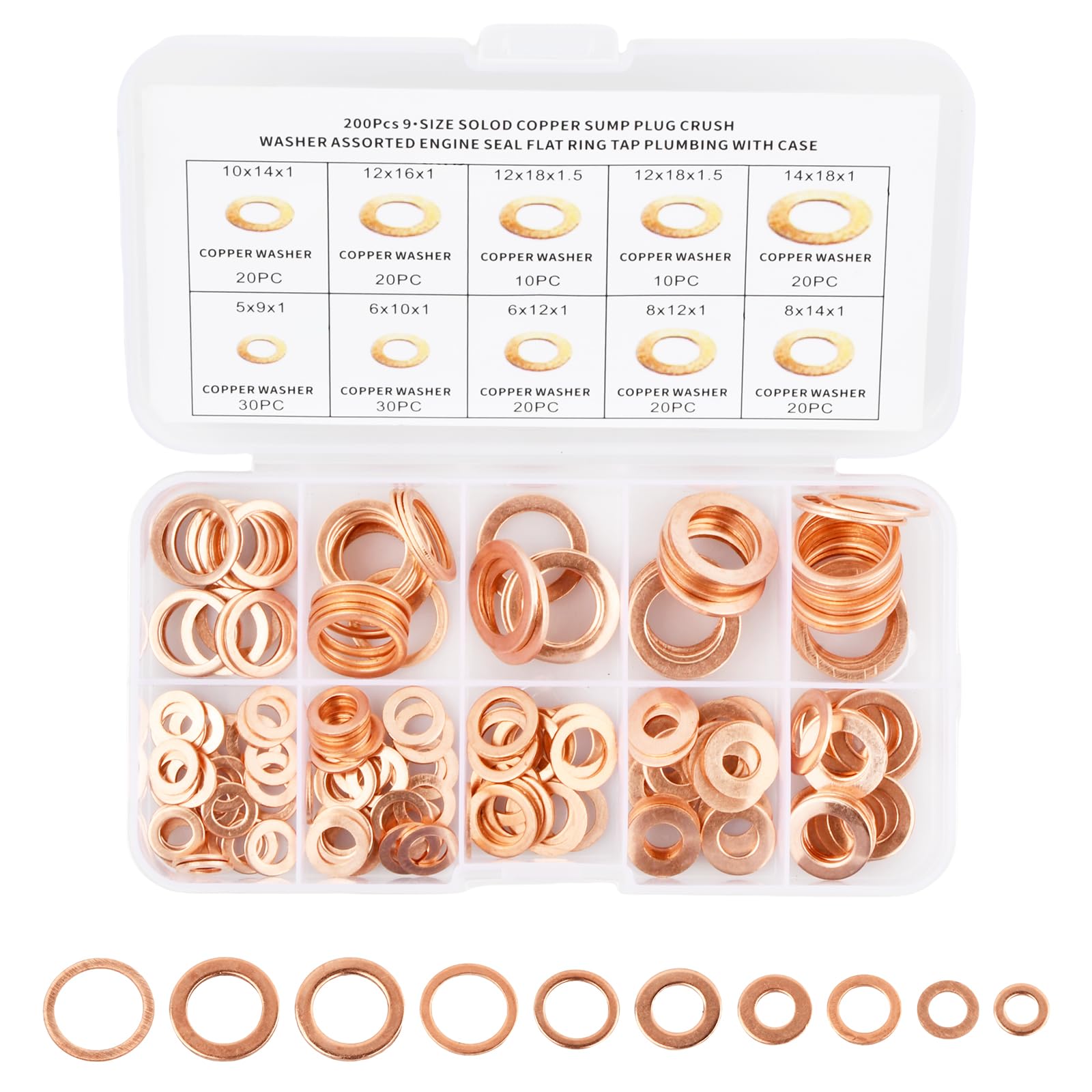 200 Rondelle In Acciaio E Rame - Assortimento Per Viti M4, M5, M6, M8, M10, M12, M14 - Per Fai Da Te E Riparazioni - Foto 10