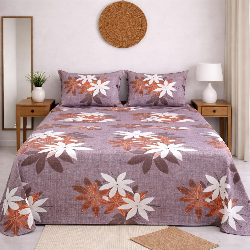 DECORUM Cloud Cotton Double Bedsheet Floral Print with 2 Pillow Covers | 244 TC | Ultra Soft Feel | Premium Comfort | Breathable & Skin Friendly | for Bedroom (90 x 90 Inches)