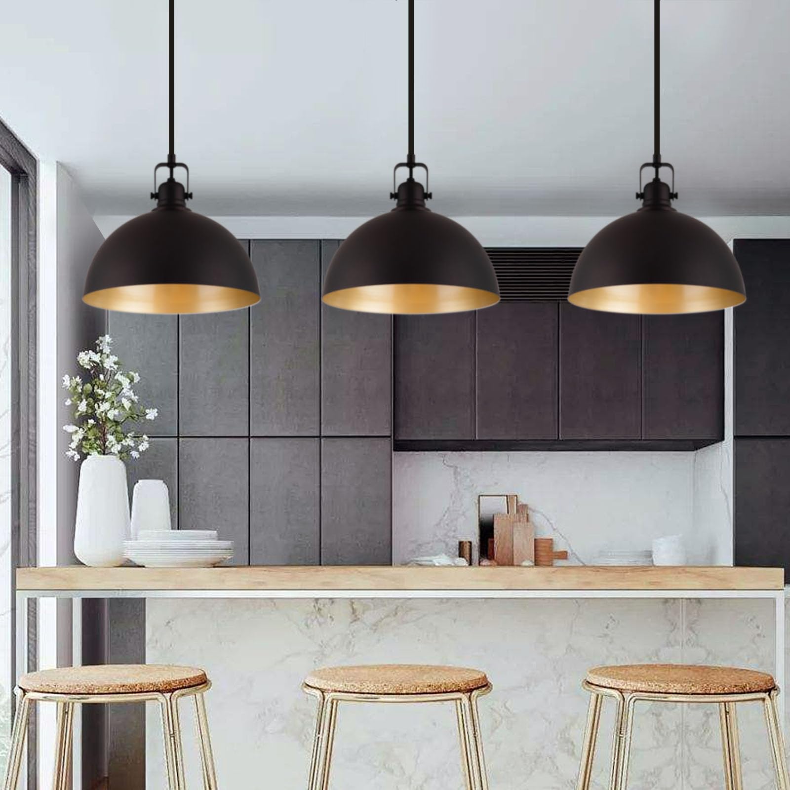 Flynix Oil Rubbed Bronze Pendant Light, Vintage Ceiling Hanging Light Fixture, Farmhouse Adjustable Metal Hang Lamp, Industrial Dining Lights Fixture for Kitchen Bar Entryway