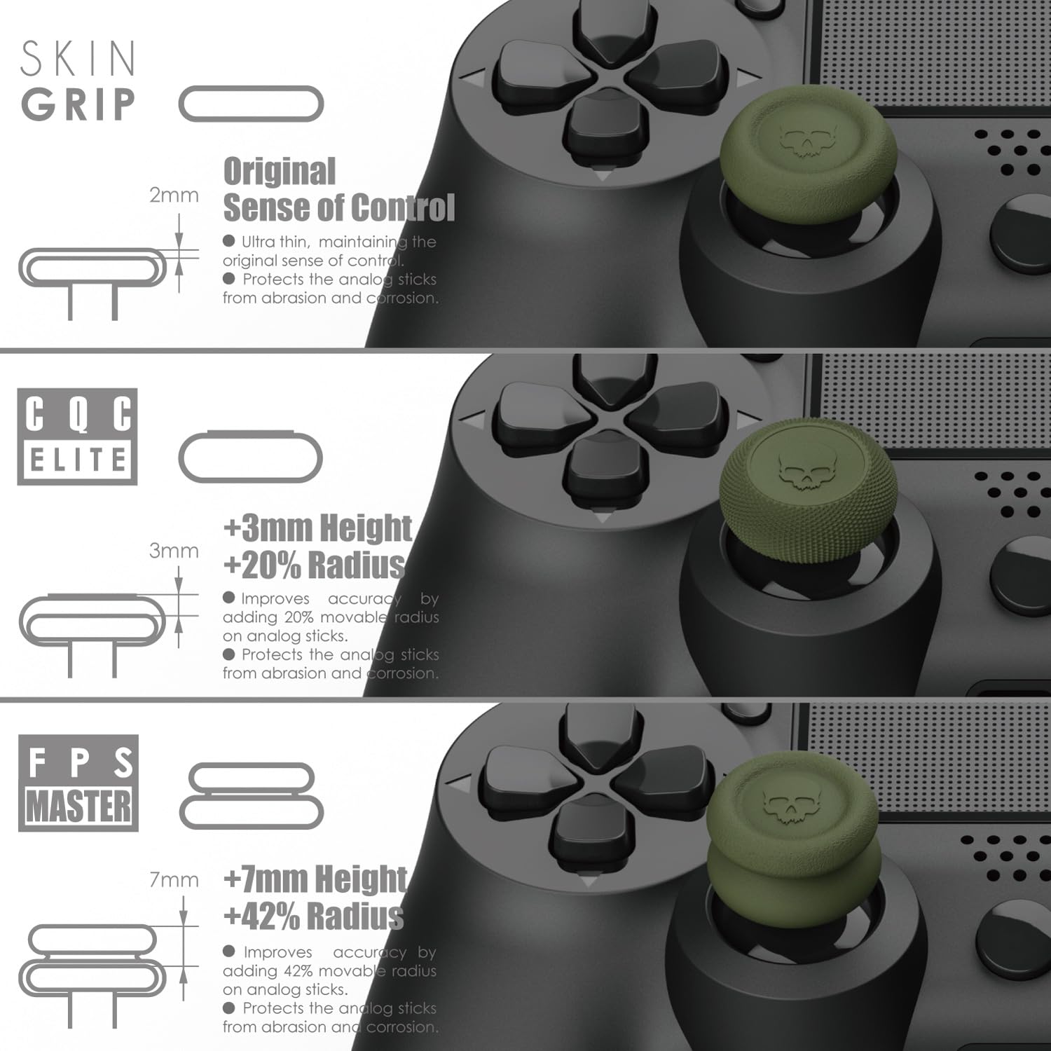 Skull & Co. Skin, CQC and FPS Thumb Grip Set Joystick Cap Analog Stick Cap for Nintendo Switch Pro Controller & PS5 / PS4 / Slim/Pro Controller - White, 3Pairs(6pcs)