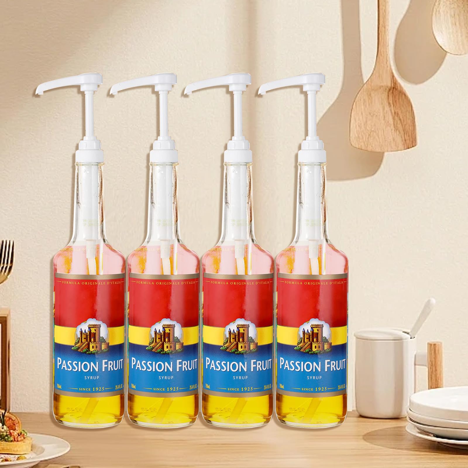 4 Pezzi Dispenser a Pompa per Sciroppo, Dispenser Di Sciroppo Per Drink Succhi, Dispenser a Pompa, per Bottiglie da 500 ml a 1000 ml, Viene Fornito con 4 Tubi Lunghi e 4 Tubi Corti