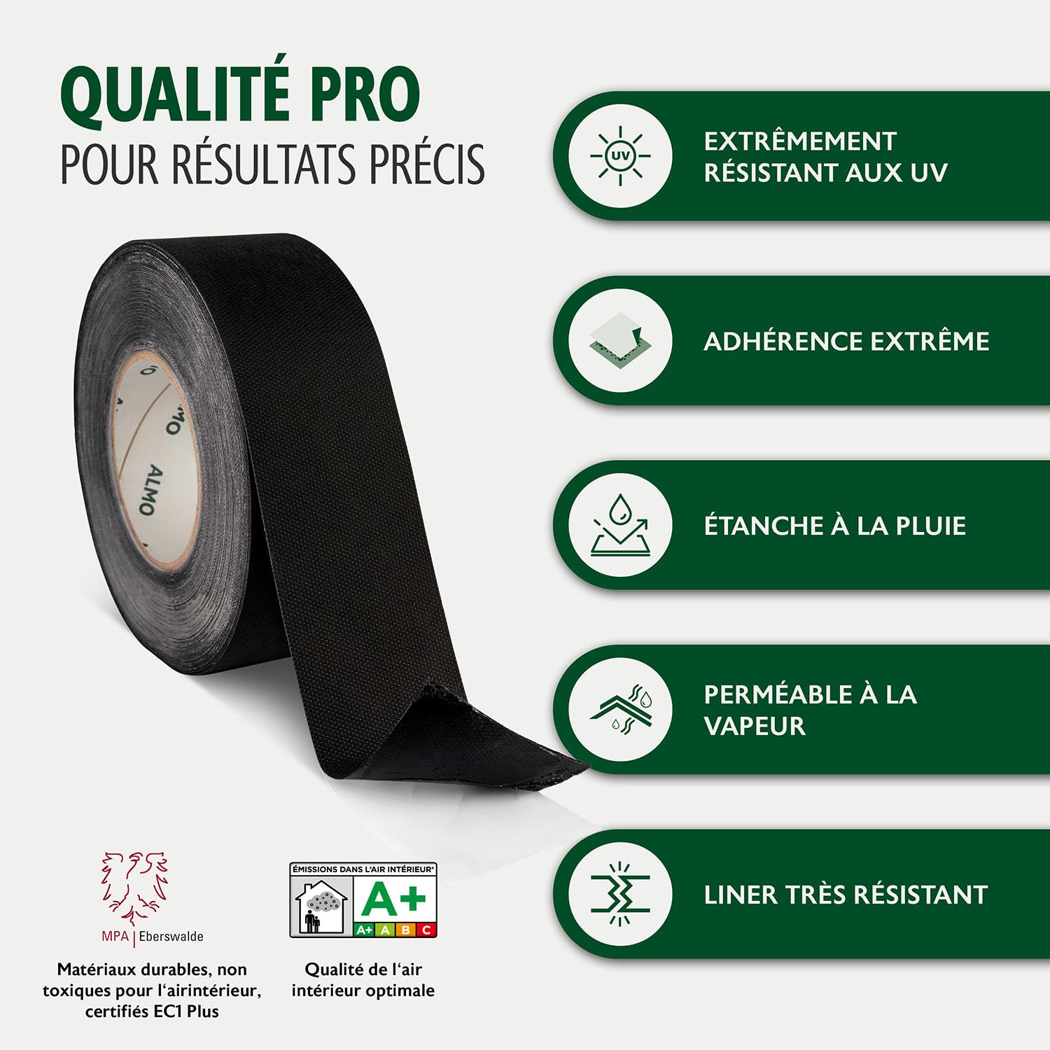ALMO Bande adhésif pour écran de façade, paquet de 2 - résistant aux UV 60mm x 25m ruban adhésif ouvert à la diffusion pour lé de sous-toiture et lé de façade, film de liner résistant à la déchirure