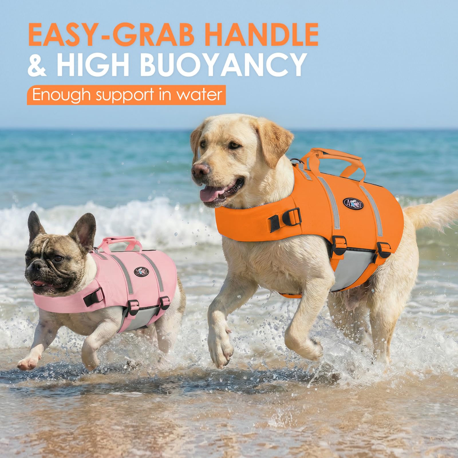 AOFITEE Chaleco Salvavidas para Perro, Chaleco Salvavidas Ripstop para Nadar con Alta Flotación, Traje de Baño Reflectante para Perros con Asa de Rescate y Cremallera, Chaleco de Natación para Perros
