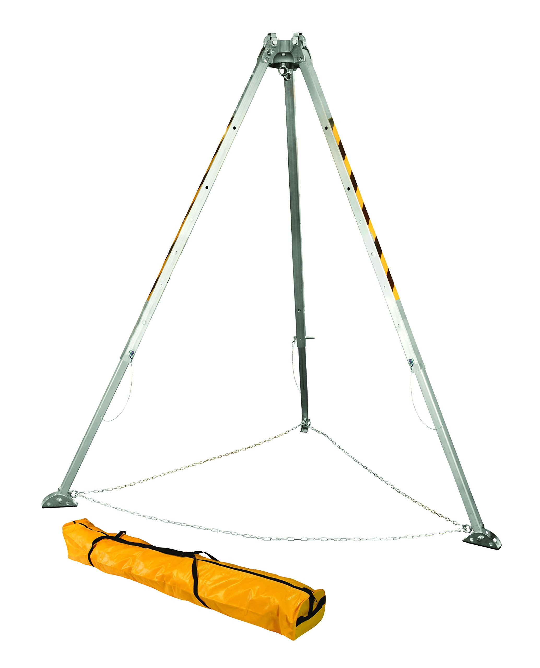 FallTech 7276 Confined Space Adjustable Aluminum Tripod 2 Integral Head Mounted Pulleys Click-lock Adjustment Pins Includes storage bag