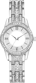JewelryWe Armbanduhr Damen Elegant Strass Glitzer Rechteckig/Rund Analog Quarz Beiläufige Uhr Damenuhr mit Metallarmband