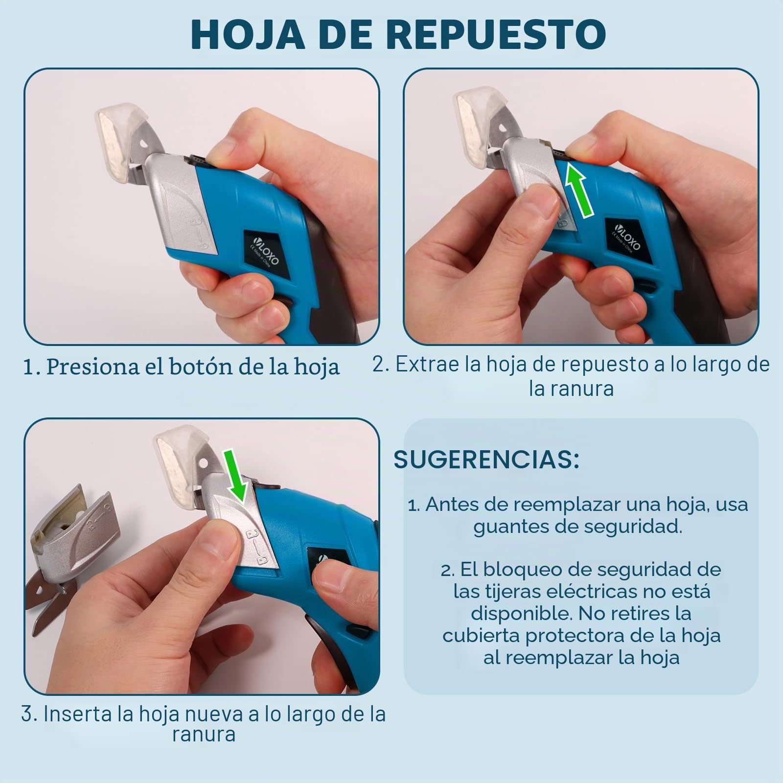 VLOXO Tijera Electrica Tijeras Electricas Costura con 2 Cuchillas para Cortar Cartón Cuero Alfombra Plástico Planta en Maceta- Azul