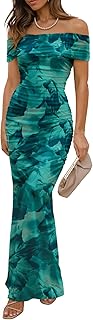 LUXVEER Wedding Guest Dresses for Women 2026 Floral Formal Cocktail Maxi Styles Off the Shoulder Stretch Sexy Bodycon Dress