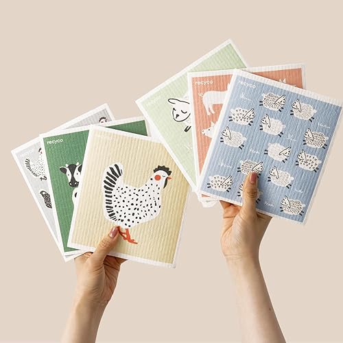 RECYCO Swedish Dishcloths for Kitchen | 6 Pack Farmhouse Friends