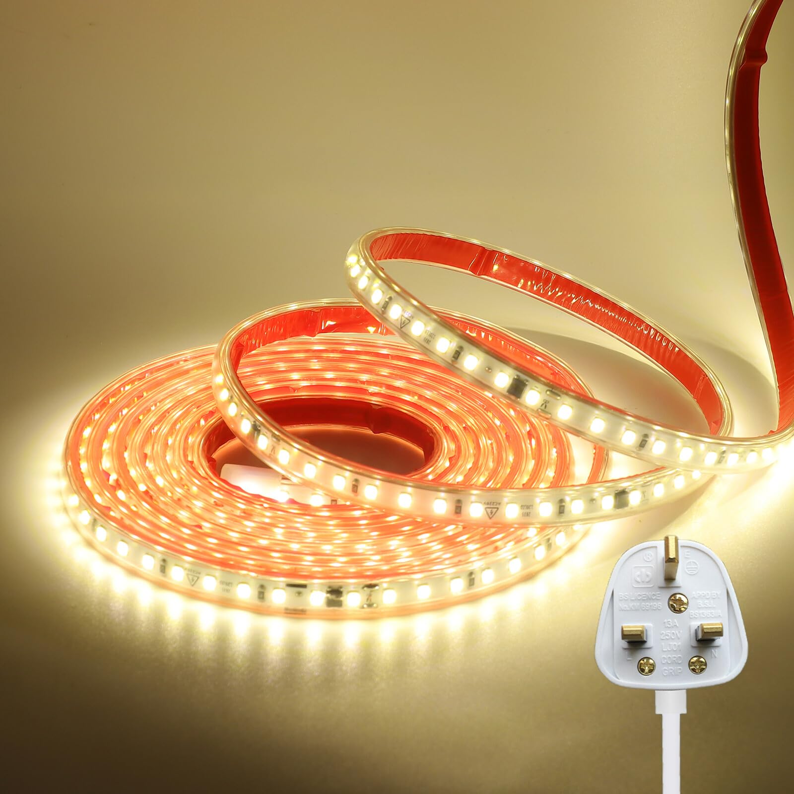 KAFULA 220V LED Light Strip - Double-Sided Tape Installation, IP65 Waterproof, 120 LEDs/m 50m Natural White 4000K Super Bright Flexible LED Fairy Light CRI90+, Can be Cut Every 10cm, Home Lighting