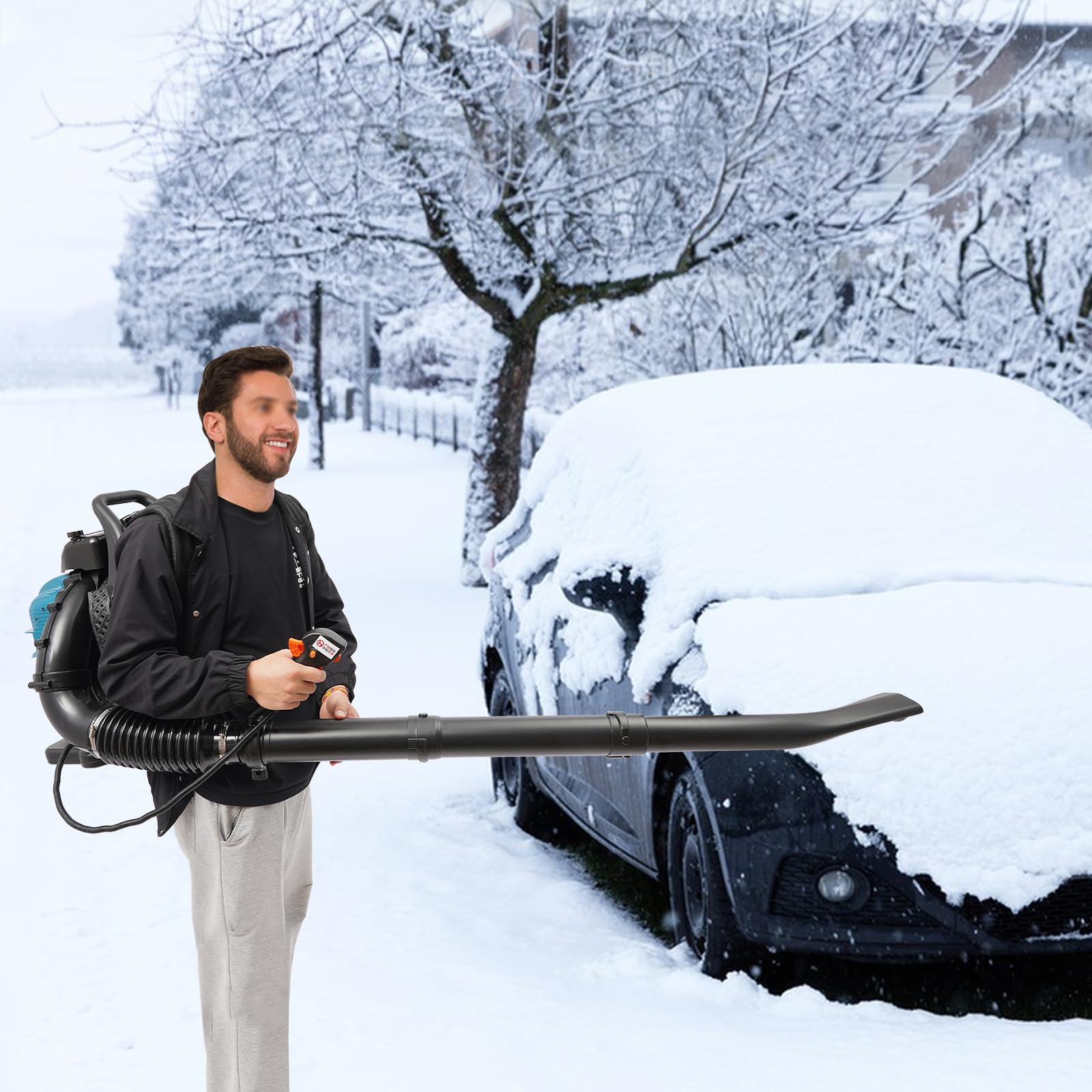 DIFU Soplador de hojas de gasolina de 75,6 ccm, portátil, 4 tiempos, soplador de hojas para jardín, flujo de aire de 14,1 m ³/s, 7000 rpm ajustable, burbujas de hojas, remoción de nieve, eliminación