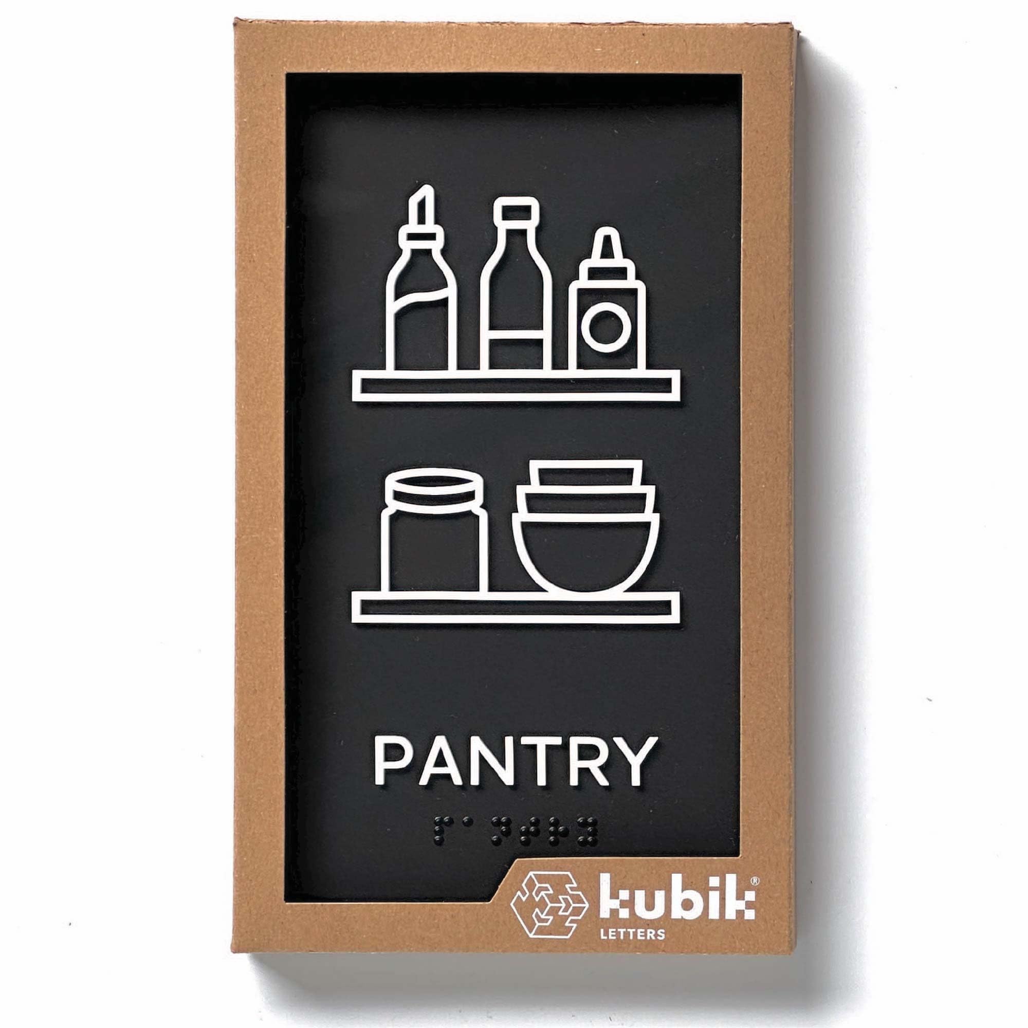 Kubik Letters Premium Pantry Sign for Kitchen, Door Mounted, Wall Decor, ADA Compliant Grade 2 Braille, Adhesive Tapes Included