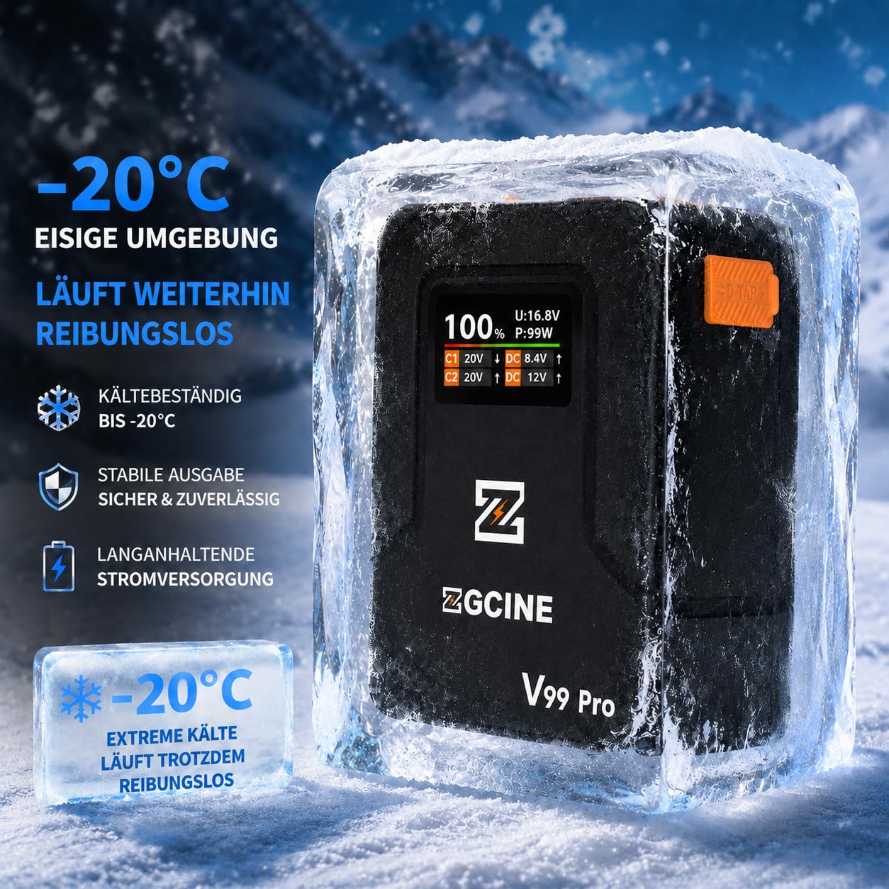 ZGCINE V Mount Akku V99Pro, PD100W Schnellladung,6400mAh 94.72Wh 14.8V Mini V-Mount Akku,mit D-Tap/Zwei USB-C/BP/Zwei DC-Anschlüssen/OLED-Display,für Kamera,Camcorder,Smartphone,Monitor,Videoleuchte