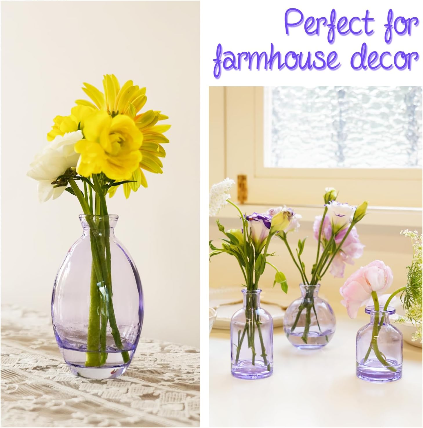 Bud Vases in Bulk 24 | Purple Glass Vase Set – Small Clear Bud Vases for Wedding Centerpieces, Floral Arrangements, Table Decor | Bulk Elegant Mini Vases for Events, Home & Party Decorations - Image 7