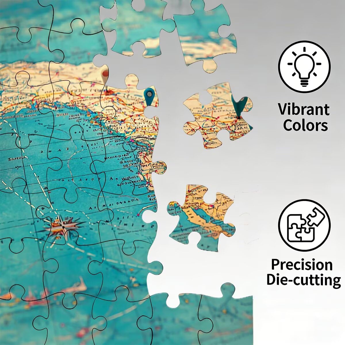 Puzzle 5000 elementów dla dorosłych, puzzle 5000 elementów retro, mapa puzzli dla dorosłych z wykwintnym pudełkiem do pakowania, gry edukacyjne, duże drewniane puzzle na prezent dla kobiet, dekoracja