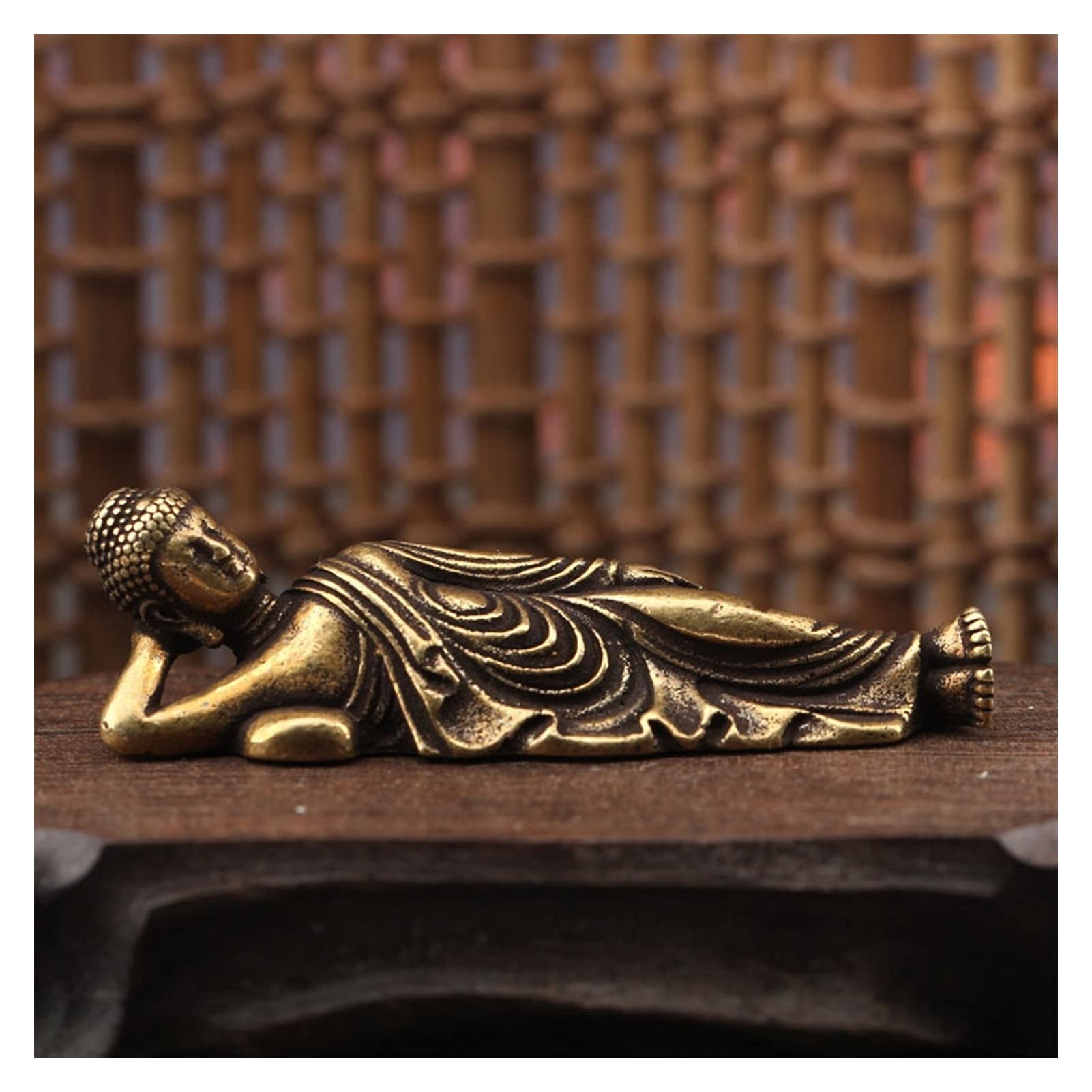 YNBSHGAA Guan Yin Statue Solid Pure Brass Buddha Small Orment Figurines Antique Copper Guanyin Sleeping Buddha Statue Desk Decorations Home Decor Craft Wealth Prosperity Statue
